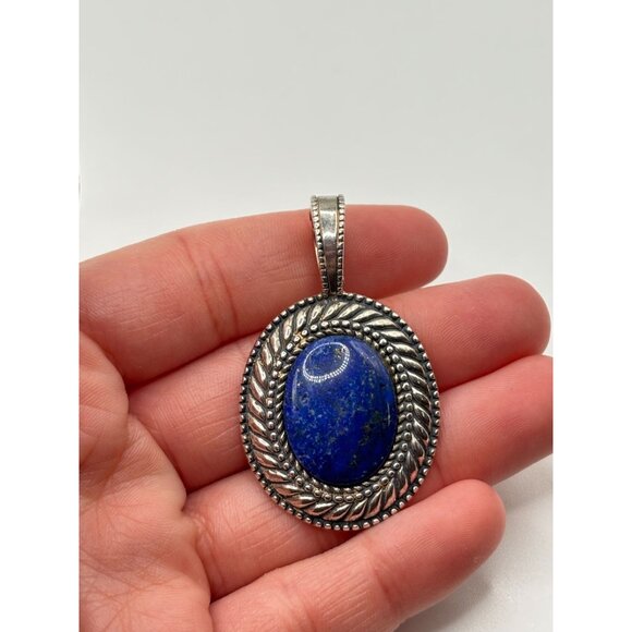 Vintage Carolyn Pollack Sterling Silver 925 Oval Lapis Lazuli Pendant - Picture 7 of 9